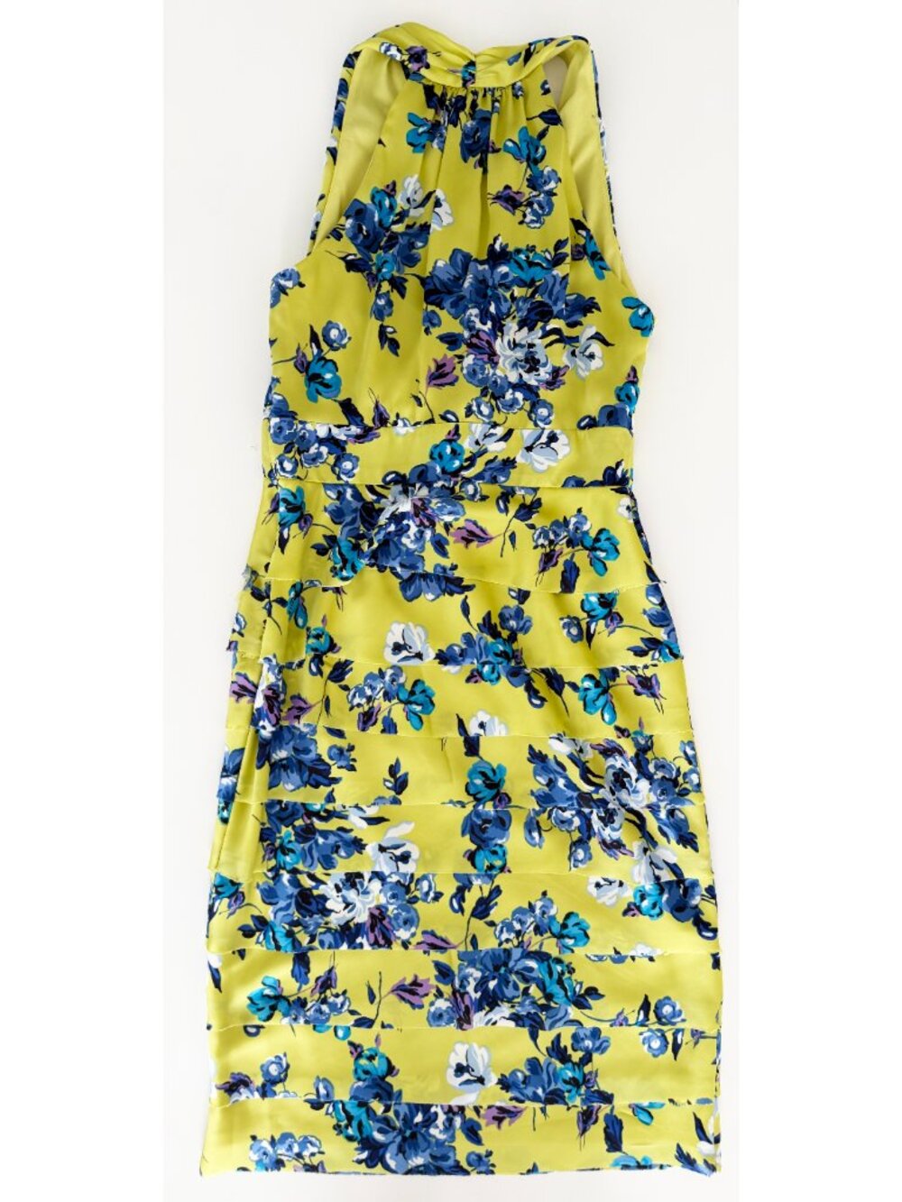 Evan Picone Floral Blue and Lime V-Neck Ruffle Halter Dress size 4